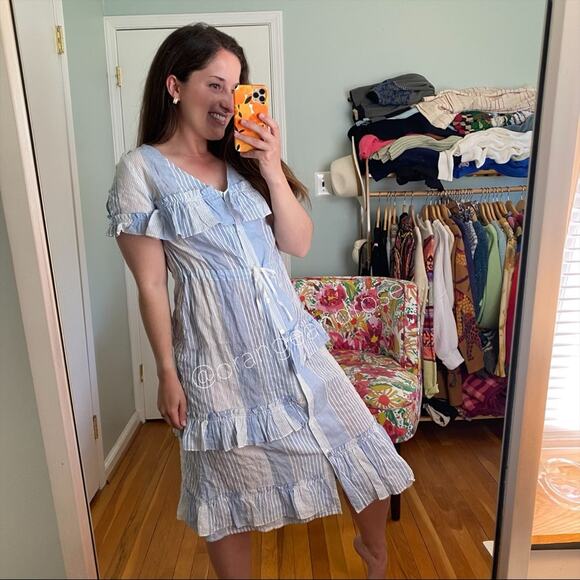 NWT lemlem Blue White Striped Button Front MIDI Dress XS - Picture 2 of 14